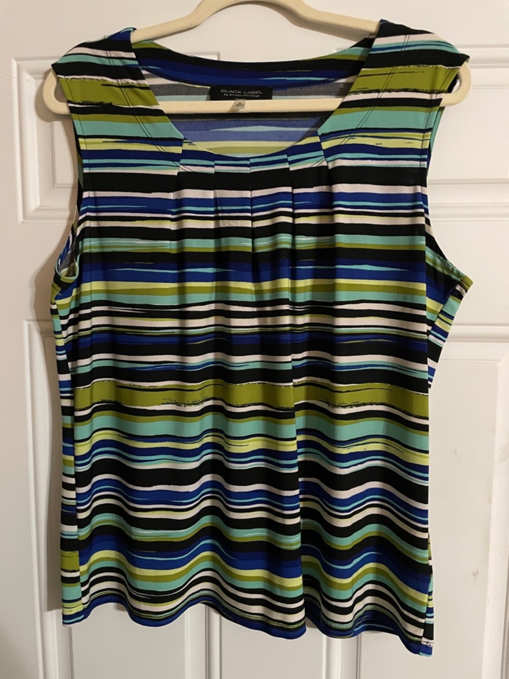 Black Label Striped Sleeveless Tank in Blue, Green & Black